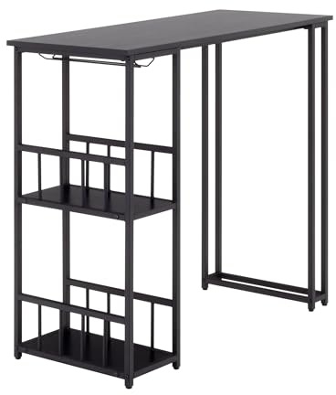 i-flair Bartisch Gavin 110x50x105 cm, Stehtisch, Schwarz | 2 cm dicke hitzebeständige Tischplatte, kratzfest & pflegeleicht, 2 Ablagen, Glashalter, Stahlrahmen, Industriestil