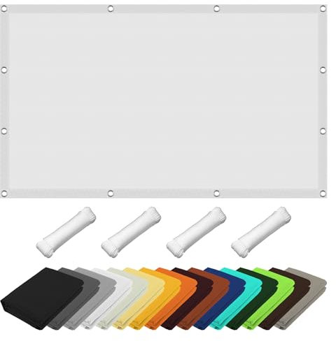 Sunsail Wasserdicht Rechteckig 130 x 450 cm Sonnenschutz UV Schutz Wasserabweisend Segeltuch Pergola Überdachung Plane mit Ösen Und Befestigungsseile für Terrasse Camping, Weiß