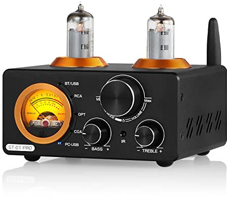 200W Power Amplifier, Bluetooth 5.0 Vacuum Tube Amplifier USB DAC Stereo Receiver Coaxial/OPT Home Audio Digital Amplifier with VU Meter 100W+100W