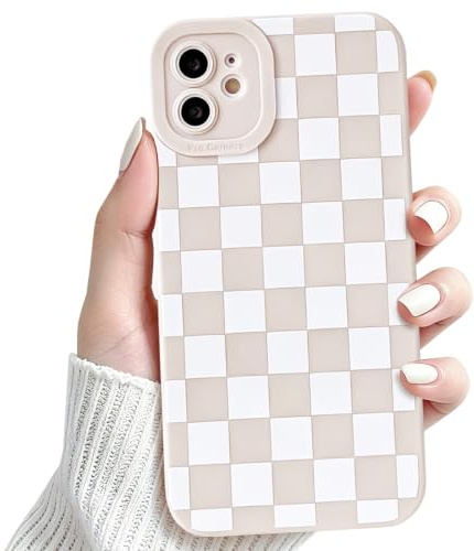 NITITOP Compatible with iPhone 11 Case Cute Checkerboard Checkered Aesthetic Pattern for Women Girl Lattice Plaid Soft TPU Shockproof Full Camera Protection Cover - White