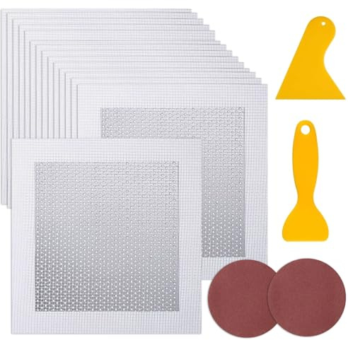 Asaisimg 19-teiliges Trockenbau-Reparaturset, selbstklebender Wandgitter-Reparaturflicken mit Schaber und Schleifpapier, Trockenbau-Patch-Reparaturset, Trockenbau-Patch für Decke