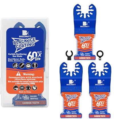 BRSCHNITT Obsidian Carbide Oscillating Saw Blades,3pcs Multi Tool Blades Quick Release for Hard Metal, Nails, Bolts and Screws, Rebar, Copper Pipe