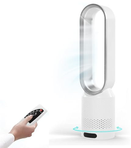 Ventilador sin aspas con mando a distancia, columna silenciosa, oscilación de 90°, 8 velocidades, temporizador y pantalla táctil, para hogar y oficina