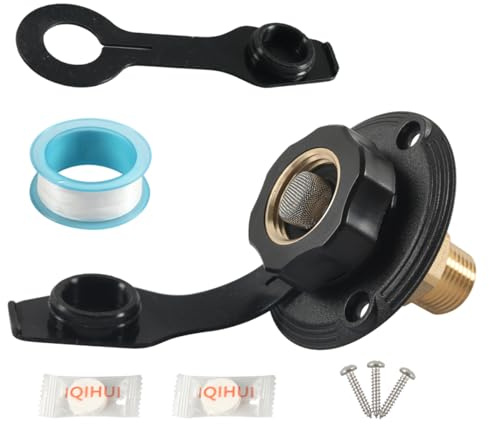 Aputoxz Entrée d'eau pour camping-car avec clapet anti-retour, connecteur de tuyau d'eau douce en laiton sans plomb, 3/4 NH femelle vers 1/2 NPT mâle de rechange avec bouchon anti-poussière pour
