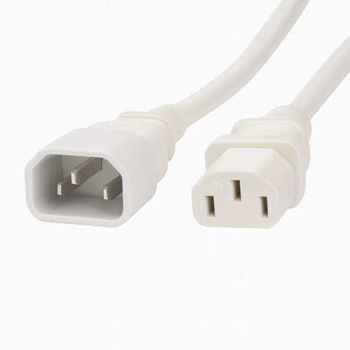 IEC C14 to C13 Power Extension Cable, White, 5A/250V, 0.5m | Male to Female UPS Lead for PC, Server, Monitor, PDU, Networking Equipment, Kettle Plug Type