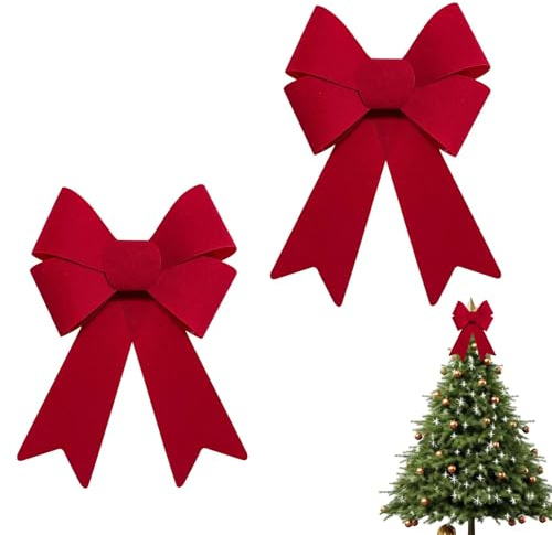 2 pièces Noeuds de Noël, Grande Rouge Noeud de Ruban de Noël, 21x31 cm: Ornements Grands Format pour Sapin, Porte, Guirlande et déco intérieure/extérieur