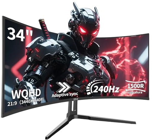 ZZA - 34 Curved Monitor, WQHD 4K 240HZ 1500R Gaming Monitor, Ultra Wide Computer Monitors with FreeSync, HDR10, 1ms, Care of PC Display, Borderless Design