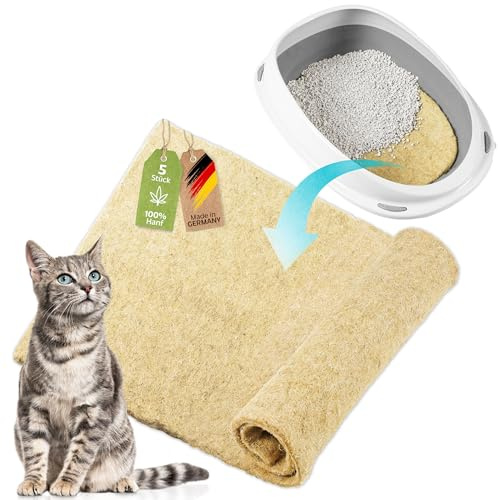 CleanCat Hanfmatte-Katzenstreu Ersatz, geruchsneutr. (10mm-5er Set) | Geruchsneutralisierend, Staubarm, Zuschneidbar, Natur, 100% Hanf