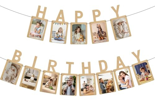 Happy Birthday Fotobanner, Kraftpapier Fotoalbum-Wimpelkette, Geburtstagsdekoration für Kinder und Erwachsene (Natur Kraft)