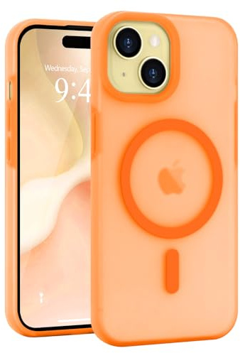 Micoden for iPhone 15 Case Silicone Clear Compatible with Magsafe | Soft Skin-feel Translucent Matte,Raised Camera Shockproof Protective,Cute Slim Magnetic Cover for Men Women-Orange