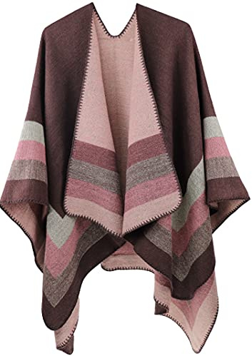Miaikvs Damen-Poncho mit offener Vorderseite wendbar übergroße Decke Cardigan
