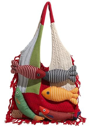 Threemoli Cartoon Fish 2026 New Woven Bag Large Capacity cute tote bag hand bag for women Fashion