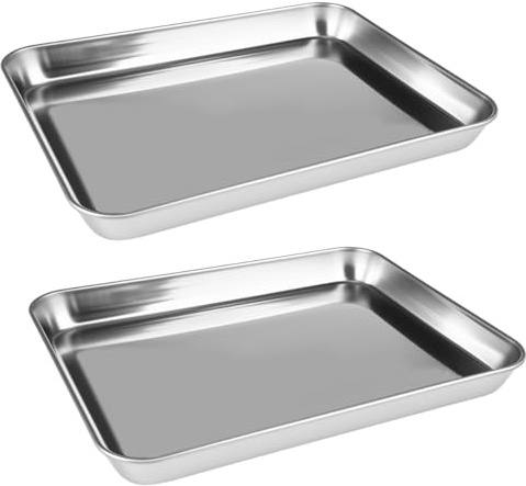 2 stycken bakplåt, rostfritt stål, bakplåt, ugnsplåt, kakplåt i rostfritt stål, rektangulär ugnsplåt, bakarkset, giftfri och hälsosam, diskmaskinssäker, servering för bakning (26 x 20 x 2,5 cm)