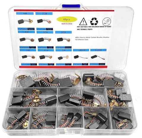 Ravytha Escobillas Motor Electrico de Arranque, 40Pcs 10 Tamaños Escobillas de Carbon, Motor Eléctrico Cepillos, Escobillas de Carbón para Motores Electricos para Cepilladora Eléctrica Lijadora