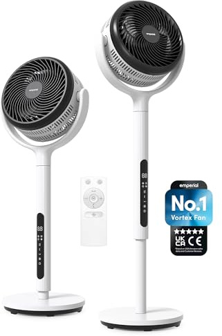 Emperial 44” Pedestal Fan | 21dB Quiet DC Motor Standing Cooling Fan with Dual Blades & Remote | 135° + 120° Oscillation | 15H Timer, 12 Speeds Air Circulator | Adjustable Height 86-112cm Floor Fan