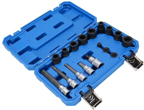 Yechiry 17pc Brake Caliper Socket Set, CR MO Steel Professional Tool Kit, Brake Service Socket Set with Hexagonal Drill Bits and Pentagon Sockets for Most Vehicles