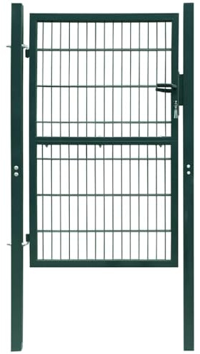 QUAHEAS Steel Fence Gate 100 x 200 cm, Green, Lockable with Lock, Galvanised Posts, Heavy Duty Garden Gate for Yard Gate, Privacy Screen, Security, Wire Mesh, Double Rod Mat, Metal