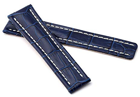 Bob Herren Faltschließband Alligator Style kompatibel Breitling 24 mm dunkelblau