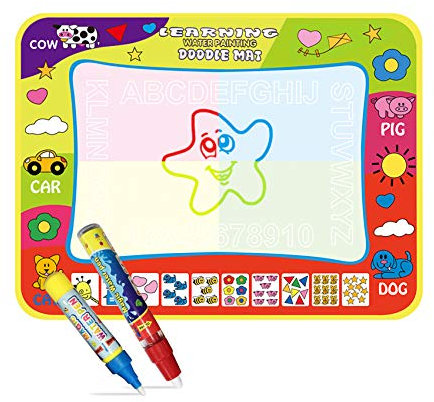 Wasser Doodle Matte,Wasser Zeichnen Malmatte mit 3 Magic Stifte und Stempelset,Aqua Drawing Painting Matte für Kinder Baby Toddler(80x60cm)