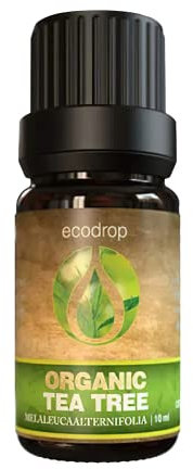 Ecodrop Tea Tree Essential Oil I 10ml I Certified Organic & 100% Pure I Natural & Therapeutic Grade for Aromatherapy, Massage, Diffusers & Bath I Australian Tea Tree Oil for Healthy Hair & Nails