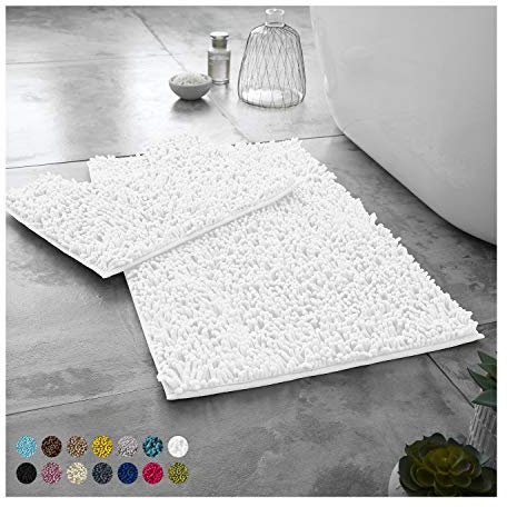 Lions Luxury 2 Piece Loop Bath Mats for Bathroom - Non Slip Chenille Bath Mat Set Rugs, Extra Soft with Water Absorbent Pedestal Bathmat Shower Toilet Mat, White