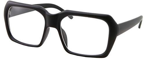 grinderPUNCH XL übergroße schwarze Nerd-Klarbrille – Herren und Damen – quadratisches Kostüm (Mattschwarz)