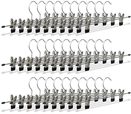 Relaxdays 30 x Hosenbügel Metall, Klemmbügel verstellbar, verschiebbare Klammern, Rockbügel, HBT 9 x 35,5 x 2,5 cm, Silber/schwarz