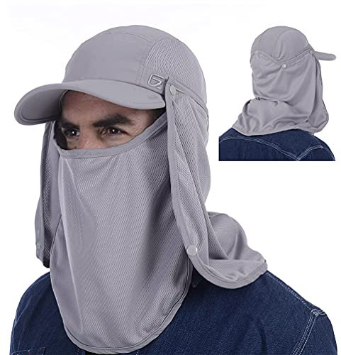 Fishing Hat Summer UPF 50 UV Protection Outdoor Hiking Jungle Mountain Sun Mens Quick Dry Baseball Cap Face Neck Cover Flap Waterproof Breathable caps Flap Hats for Men Women New Unisex New Light Gray