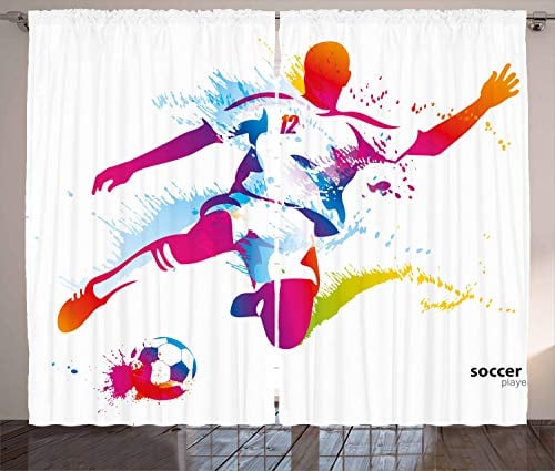 ABAKUHAUS Teen Zimmer Rustikaler Gardine, Fußball schlägt den Ball, Schlafzimmer Kräuselband Vorhang mit Schlaufen und Haken, 280 x 260 cm, Pink Blau