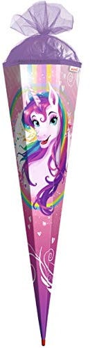 ROTH Schultüte Einhornportrait 100 cm groß - eckig Rot(h)-Spitze Tüllverschluss - Zuckertüte Einhorn