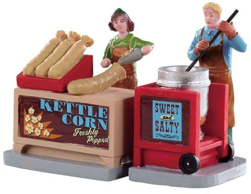 Lemax Kettle Corn Stand Set Of 2 - Brown Resin Plastic Blend Figurine