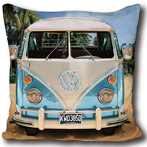Original Volkswagen Kissen VW Bulli T1 blau 40 x 40 cm Camper-Van VW Bus Retro Autokissen Kopfkissen Dekokissen Reisekissen Schmusekissen Zierkissen Kuschelkissen Polster passend zur Bettwäsche 084