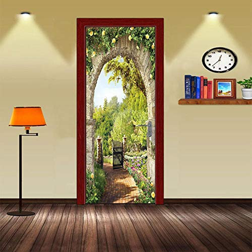 XXXCH 3D Türaufkleber 80X200CM grüner Garten Türtapete selbstklebend TürPoster - Fototapete Türfolie Poster Tapete Meer Aufkleber DIY Selbstklebende Wandbild PVC Wasserdichte Tapete