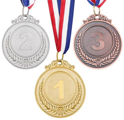 TOYANDONA Metallmedaillen mit Nackenband Gold Silber Bronze olympischen Stil für Kinder Sport oder einen Wettbewerb, 3er Pack