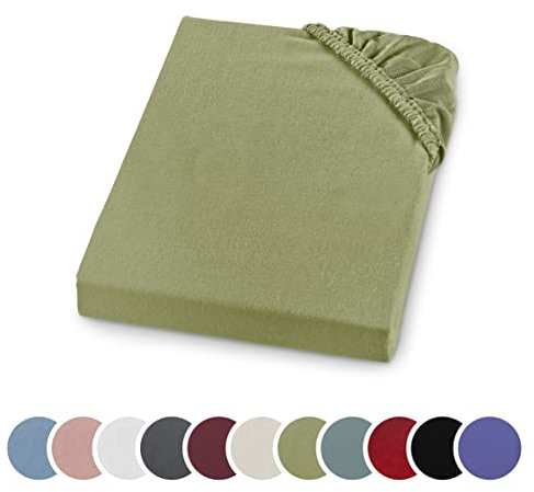 sleepling Comfort Sábana Bajera de Franela Suave, Fabricada en Alemania, 100% Algodón, para Colchones de hasta 23 cm de Altura, Banda Elástica Circular, 90 x 200, Verde Lima