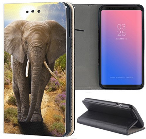 KX-Mobile Huawei P30 Lite Hülle - Handyhülle für Huawei P30 Lite - Handycover aus Kunstleder Motiv 1370 Elefant Afrika Natur Grau Tier Schutzhülle Smart Klapphülle Case