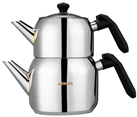 Amboss - Set di teiera turca in acciaio inox, colore: Nero