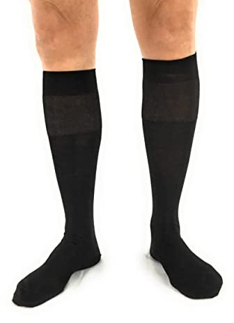 Calze Uomo in Cotone Filo di Scozia 6 Paia Calzini Colorati Eleganti da Lavoro Estivi Calza Tinta Unita Calzettoni Alti Neri Blu Francesi Pastello (Nero, numeric_43)