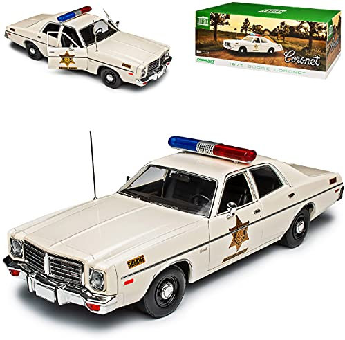 Dodge Coronet County Sheriff Hazzard Polizei Police 1975 1/18 Greenlight Modell Auto mit individiuellem Wunschkennzeichen