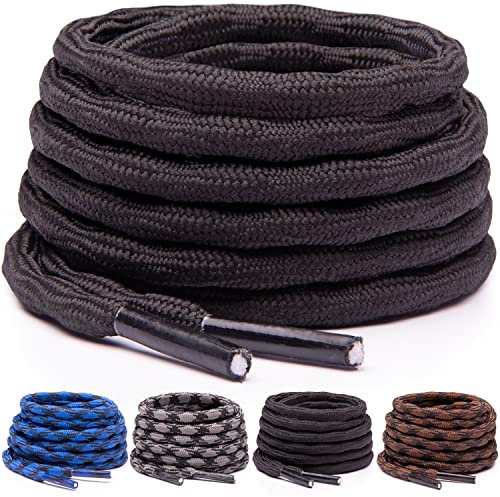Miscly Cordones Redondos de Botas [3 Pares] Antideslizantes y con Forma Entrelazada, Cordones Resistentes Ideales para Botas, Botas de Trabajo y Zapatos de Senderismo (137cm, Negro)