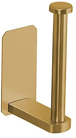 VAEHOLD Toilet Paper Holder Self Adhesive Kitchen Washroom Adhesive Toilet Roll Holder No Drilling for Bathroom Stick on Wall Stainless Steel Brushed (Gold)