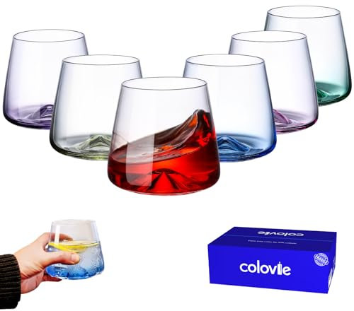 ColoVie Weingläser ohne Stiel, 6er-Set, farbige Weingläser, Trinkgläser-Set, einzigartiges Weinglas, bunter kurzer Becher, kein Stiel, groß, 382 ml, Rotwein, Cocktail, hält kalt und heiß stand