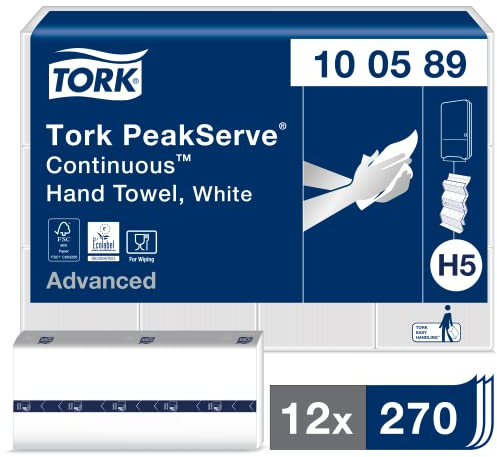 Tork PeakServe Endlos-Papierhandtücher Weiß H5, Advanced-Qualität, komprimiert, 12 × 270 Blatt, 100589, Mittel