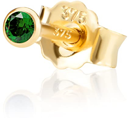 NKlaus Einzel 2,0mm 375 Gelb Gold 9 K Ohrstecker Kristall Zirkonia Smaragd Butterfly Verschluss Damen Mädchen 13112