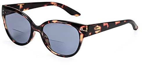 EYEGUARD Bifokale Lesebrille für Damen, UV400 Schutz Outdoor Brille mit braunem Schildpatt-Rahmen/Metalldekoration Sunreaders, türkis +1.50 Dioptrien