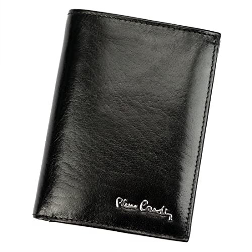 Pierre Cardin YS520.1 330 RFID Cartera Hombre Piel Genuina con Compartimento para Billetes 21 Ranuras para Tarjetas 2 Monederos Protección RFID 9,5 x 13 x 2,8 cm Negro Vertical