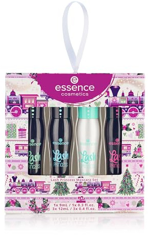 essence Lash Princess Mascara Holiday Gift Set de 4 mascaras en 1 lot | Effet faux cils, imperméable, boucles et volume | Cadeau de vacances pour les amateurs de beauté | Végétalien et sans cruelty