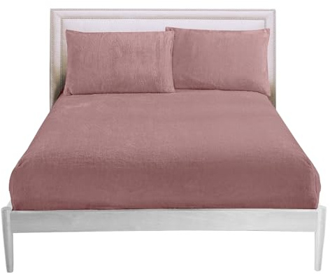 GC GAVENO CAVAILIA 25cm Deep Fleece Fitted Sheet Super King - Soft 100% Polyester Teddy Bear Bedding - Warm & Cozy Elastic Corner Bottom Sheets Pink - Fluffy Super King-Size Bed Sheet, 182x203cm