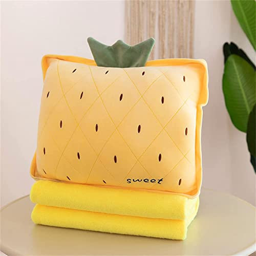 JOSON Reisedecke und Nachmittagsschlafdecke Set, 3-in-1-Kissendecke, schönes Plüsch-Frucht-gefülltes Kissen, warme Hände, geeignet für Kinderreisen und Büroschläfchen (gelbe Ananas)