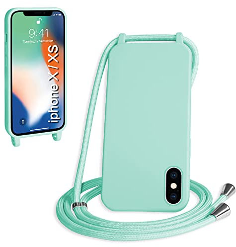 WenBaby Handykette für iPhone X/iPhone XS Hülle mit Band,Handyhülle mit Schnur zum Umhängen Silikon Seil Necklace Schutzhülle mit Kordel Tasche Case TPU Bumper für iPhone X/iPhone XS- Pfefferminzgrün